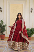 Teeya Creation Maroon Color Faux Georgette Zari Embroidery Work Fully Stitched Anarkali Gown | Grocsy