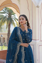 Teeya Creation Teal Color Faux Georgette Party Wear Heavy Embroidery Work Fully Stitched Gown | Grocsy