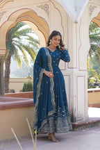 Teeya Creation Teal Color Faux Georgette Party Wear Heavy Embroidery Work Fully Stitched Gown | Grocsy