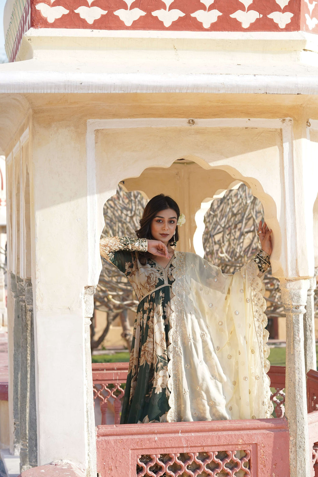 Teeya Creation Green Color Russian Silk Digital Print With Embroidery Work Fully Stitched Gown | Grocsy