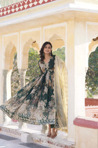 Teeya Creation Green Color Russian Silk Digital Print With Embroidery Work Fully Stitched Gown | Grocsy