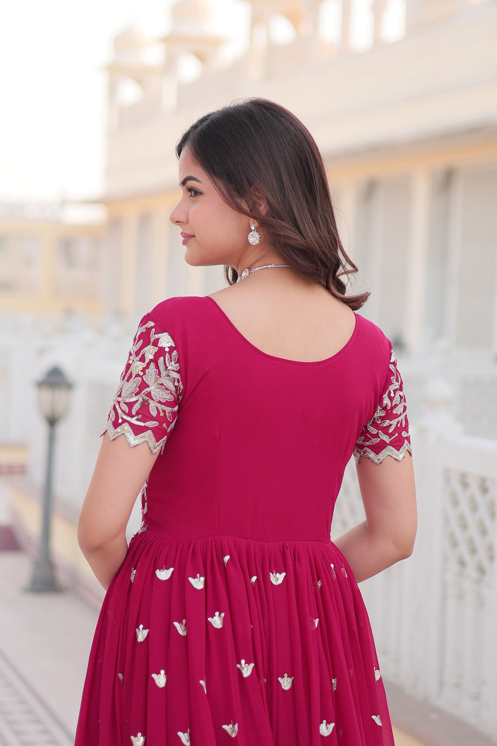 Teeya Creation Pink Color Faux Georgette Embroidery Sequence Work Fully Stitched Gown | Grocsy