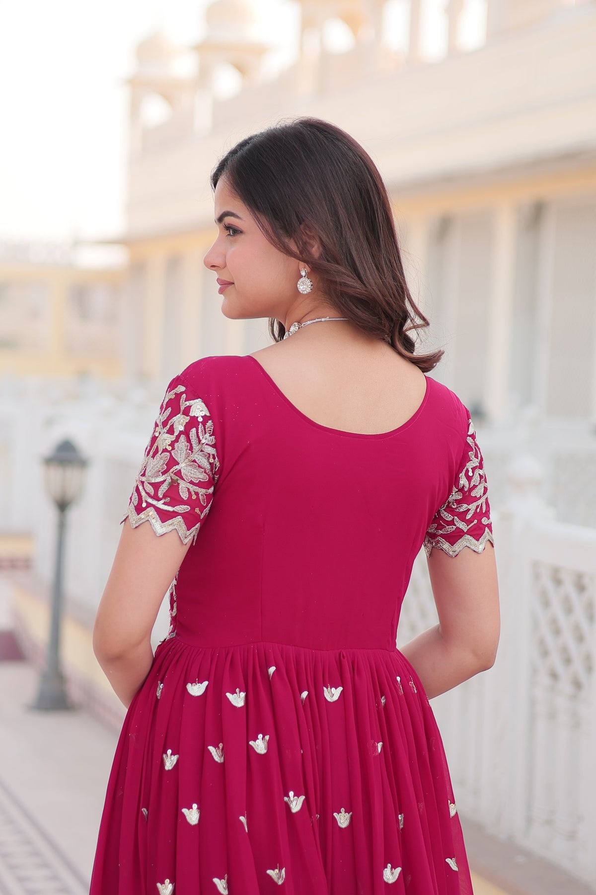 Teeya Creation Pink Color Faux Georgette Embroidery Sequence Work Fully Stitched Gown | Grocsy