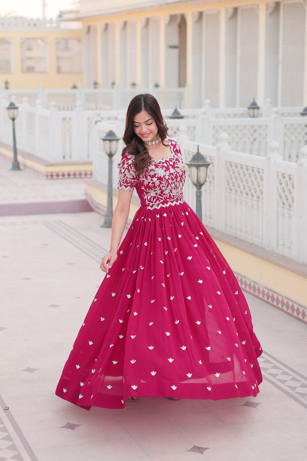 Teeya Creation Pink Color Faux Georgette Embroidery Sequence Work Fully Stitched Gown | Grocsy