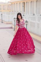 Teeya Creation Pink Color Faux Georgette Embroidery Sequence Work Fully Stitched Gown | Grocsy