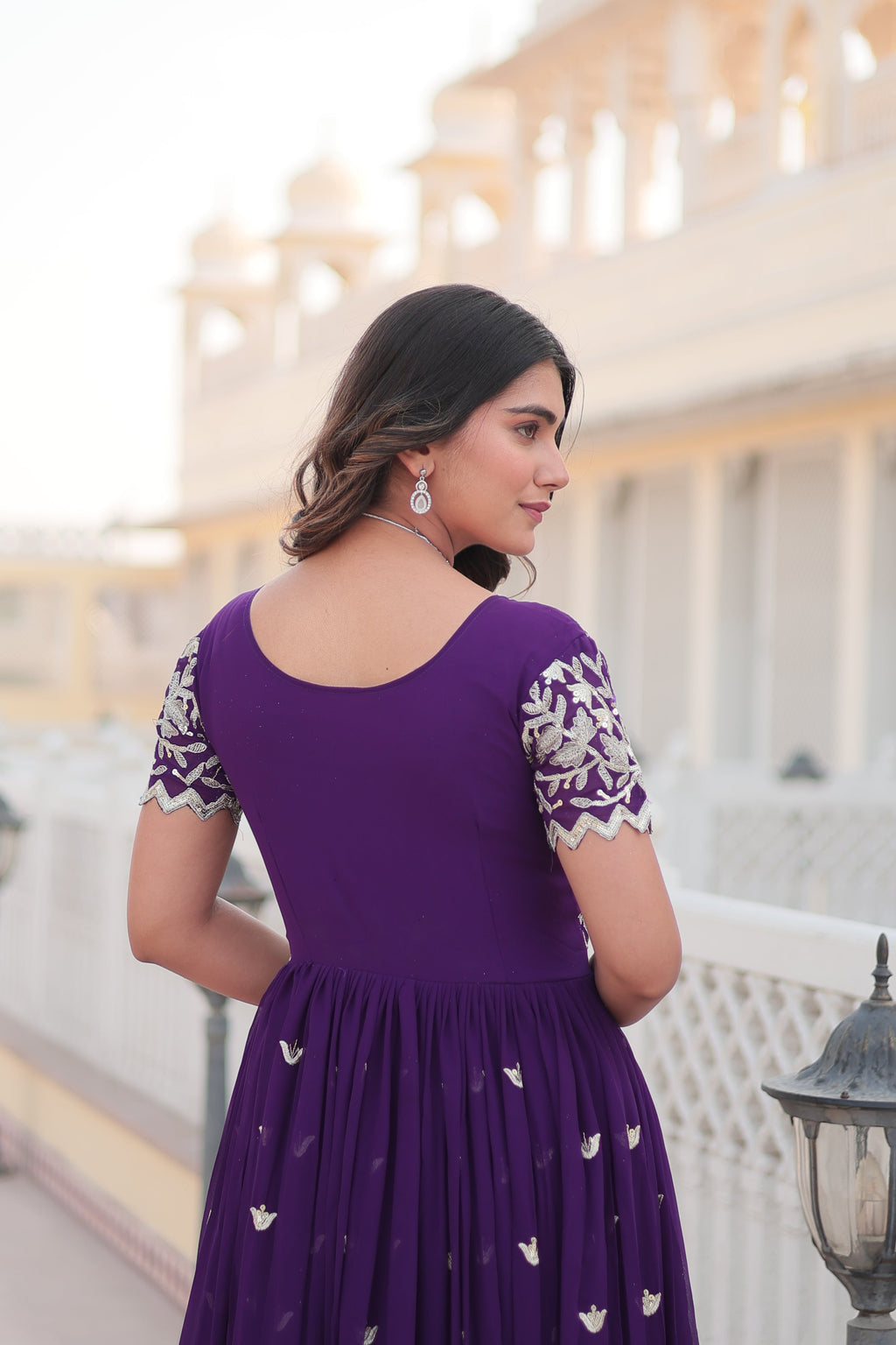 Teeya Creation Purple Color Faux Georgette Embroidery Sequence Work Fully Stitched Gown | Grocsy