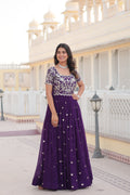 Teeya Creation Purple Color Faux Georgette Embroidery Sequence Work Fully Stitched Gown | Grocsy