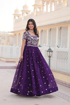 Teeya Creation Purple Color Faux Georgette Embroidery Sequence Work Fully Stitched Gown | Grocsy
