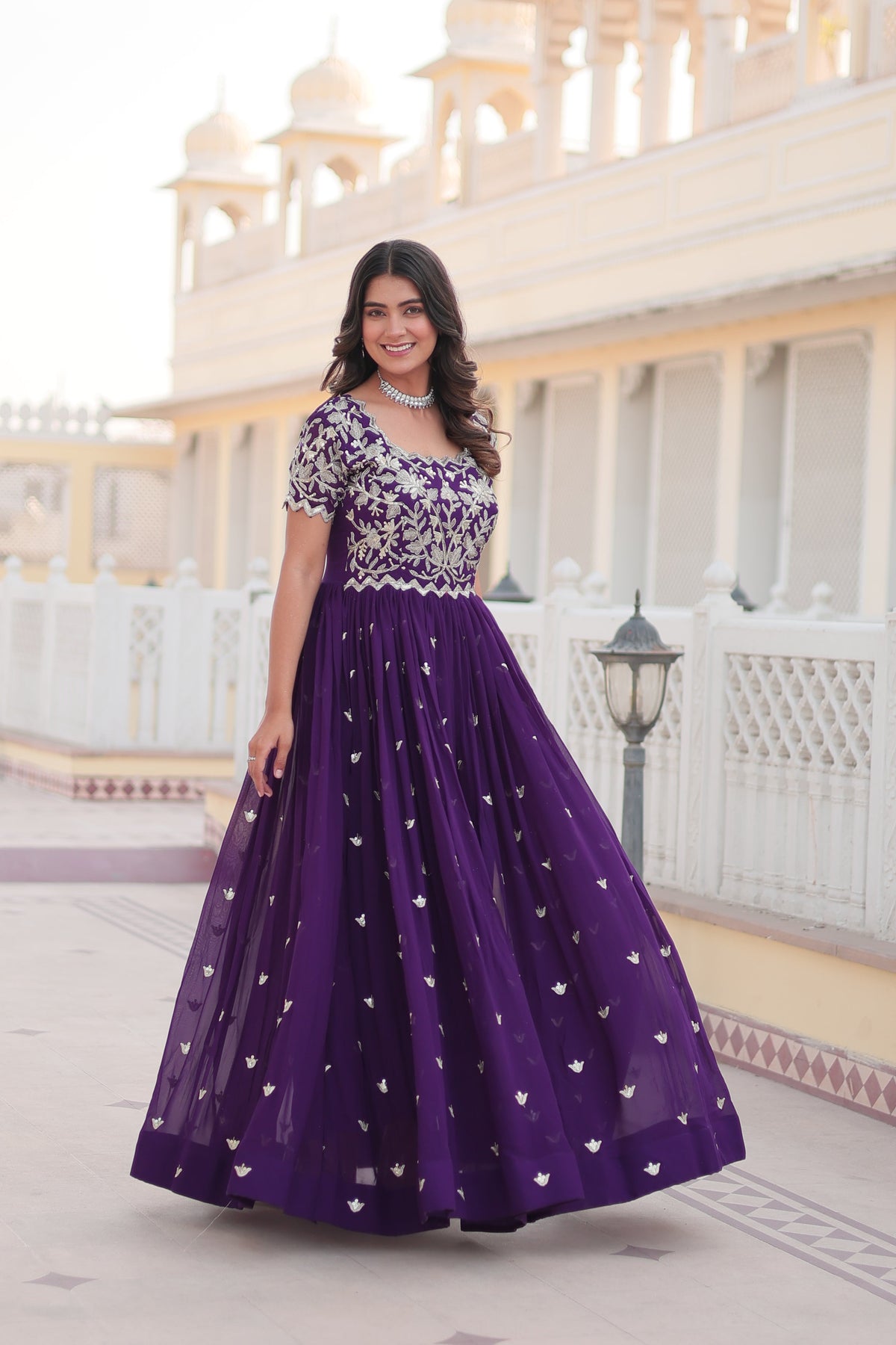 Teeya Creation Purple Color Faux Georgette Embroidery Sequence Work Fully Stitched Gown | Grocsy