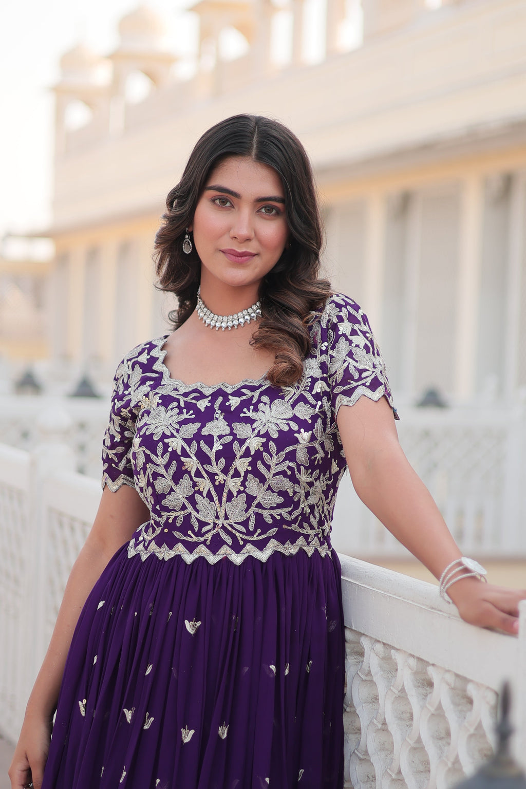Teeya Creation Purple Color Faux Georgette Embroidery Sequence Work Fully Stitched Gown | Grocsy