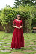 Teeya Creation Maroon Color Faux Georgette Embroidery Sequence Work Fully Stitched Gown | Grocsy