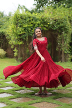 Teeya Creation Maroon Color Faux Georgette Embroidery Sequence Work Fully Stitched Gown | Grocsy