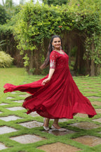 Teeya Creation Maroon Color Faux Georgette Embroidery Sequence Work Fully Stitched Gown | Grocsy