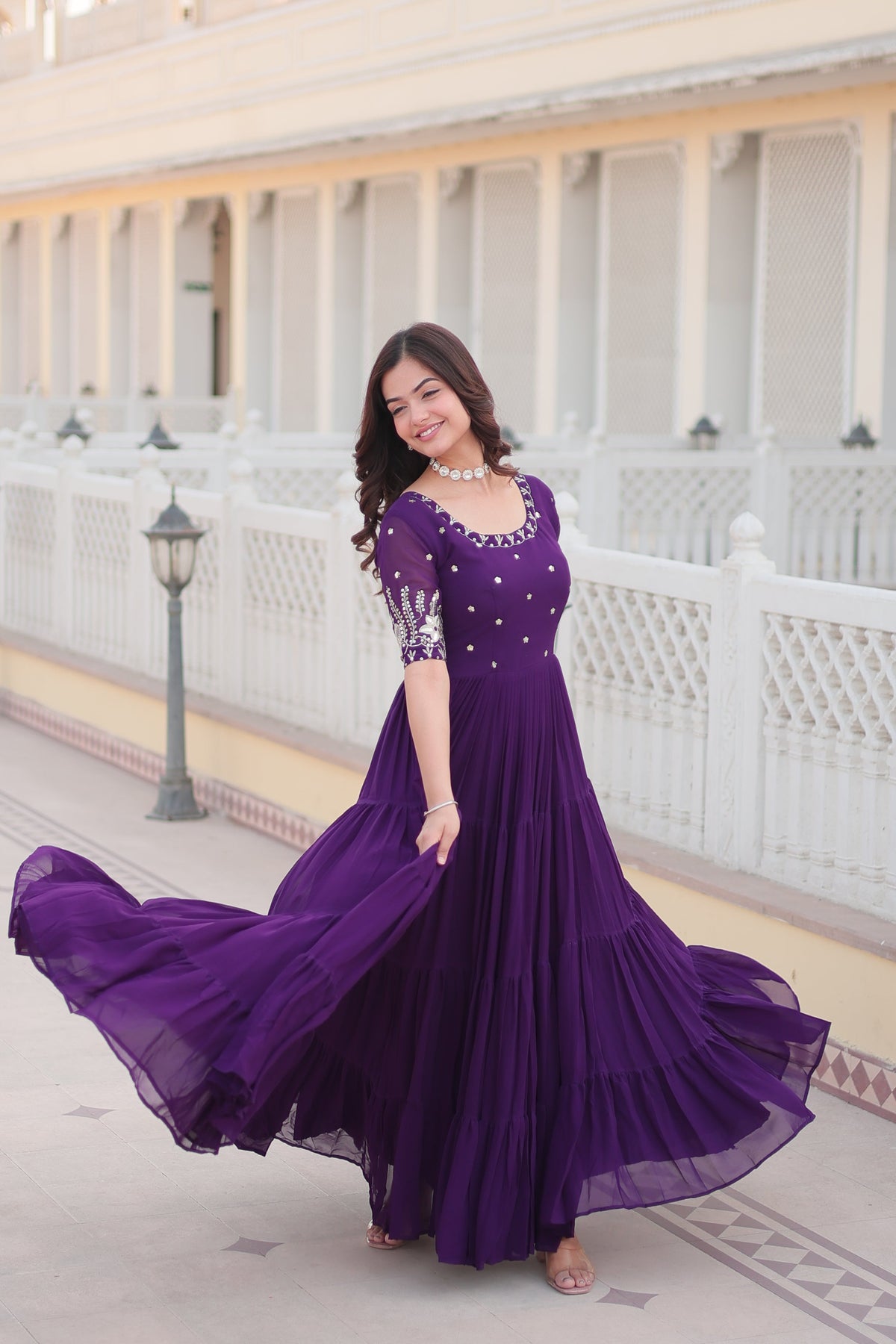 Teeya Creation Purple Color Faux Georgette Embroidery Sequence Work Fully Stitched Gown | Grocsy