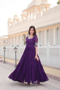Teeya Creation Purple Color Faux Georgette Embroidery Sequence Work Fully Stitched Gown | Grocsy