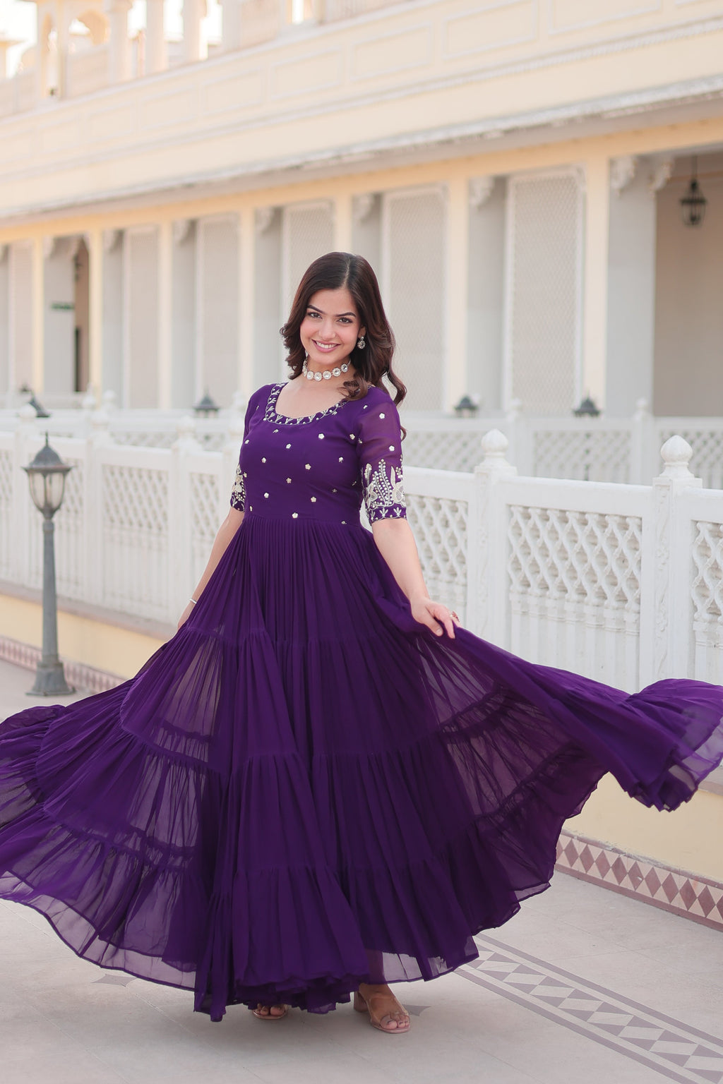Teeya Creation Purple Color Faux Georgette Embroidery Sequence Work Fully Stitched Gown | Grocsy