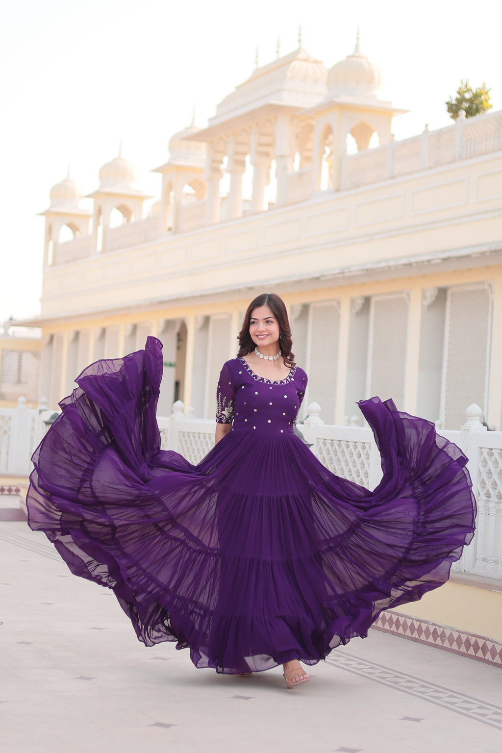 Teeya Creation Purple Color Faux Georgette Embroidery Sequence Work Fully Stitched Gown | Grocsy