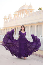 Teeya Creation Purple Color Faux Georgette Embroidery Sequence Work Fully Stitched Gown | Grocsy
