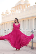 Teeya Creation Pink Color Faux Georgette Embroidery Sequence Work Fully Stitched Gown | Grocsy