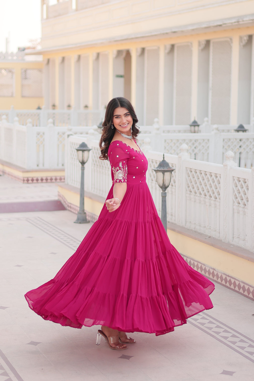 Teeya Creation Pink Color Faux Georgette Embroidery Sequence Work Fully Stitched Gown | Grocsy