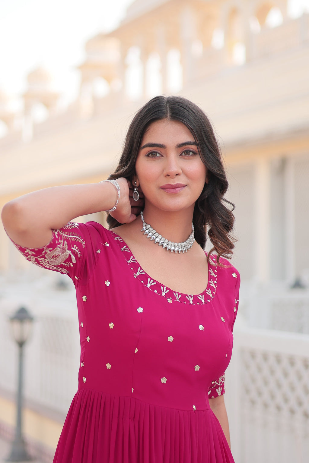 Teeya Creation Pink Color Faux Georgette Embroidery Sequence Work Fully Stitched Gown | Grocsy
