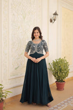 Teeya Creation Rama Color Faux Georgette Embroidery Sequence Work Fully Stitched Gown | Grocsy