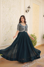 Teeya Creation Rama Color Faux Georgette Embroidery Sequence Work Fully Stitched Gown | Grocsy