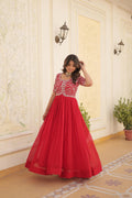 Teeya Creation Red Color Faux Georgette Embroidery Sequence Work Fully Stitched Gown | Grocsy
