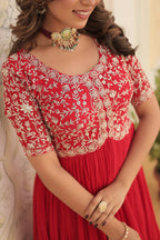 Teeya Creation Red Color Faux Georgette Embroidery Sequence Work Fully Stitched Gown | Grocsy