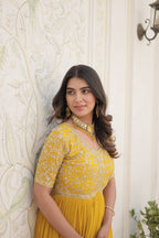 Teeya Creation Yellow Color Faux Georgette Embroidery Sequence Work Fully Stitched Gown | Grocsy