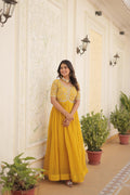 Teeya Creation Yellow Color Faux Georgette Embroidery Sequence Work Fully Stitched Gown | Grocsy