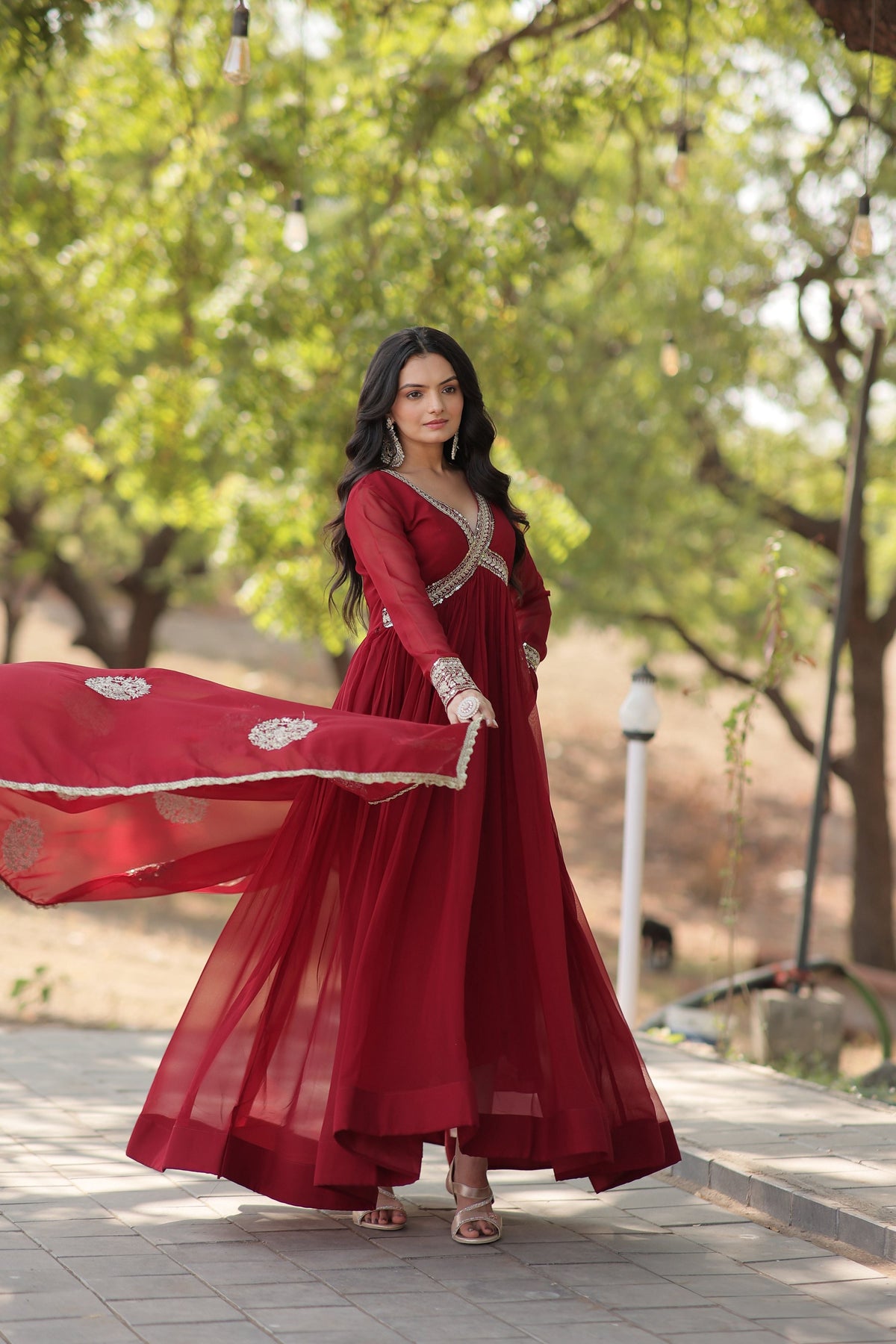 Teeya Creation Maroon Color Faux Georgette Zari Embroidery Work Fully Stitched Anarkali Gown | Grocsy