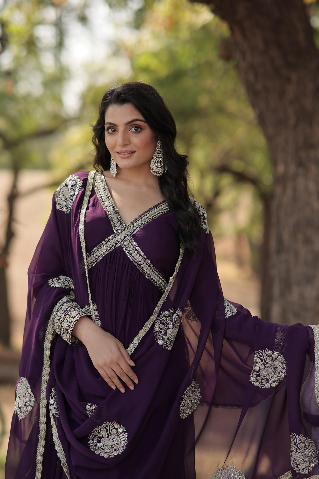Teeya Creation Purple Color Faux Georgette Zari Embroidery Work Fully Stitched Anarkali Gown | Grocsy