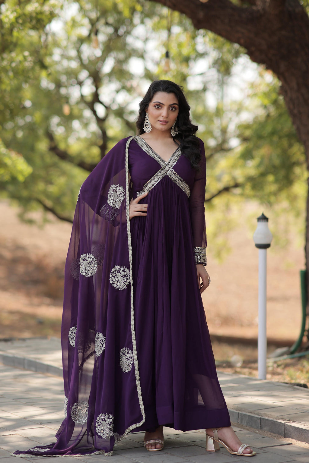 Teeya Creation Purple Color Faux Georgette Zari Embroidery Work Fully Stitched Anarkali Gown | Grocsy