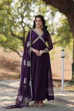 Teeya Creation Purple Color Faux Georgette Zari Embroidery Work Fully Stitched Anarkali Gown | Grocsy