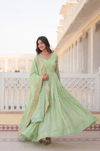 Teeya Creation Pista Color Faux Georgette Beautiful Embroidery Work Fully Stitched Gown | Grocsy