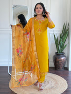 The52 Women's Roman Silk Embroidered Straight Kurta, Pant and Dupatta Set | Grocsy
