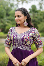 Teeya Creation Purple Color Faux Georgette Embroidery Work Fully Stitched Kurti | Grocsy