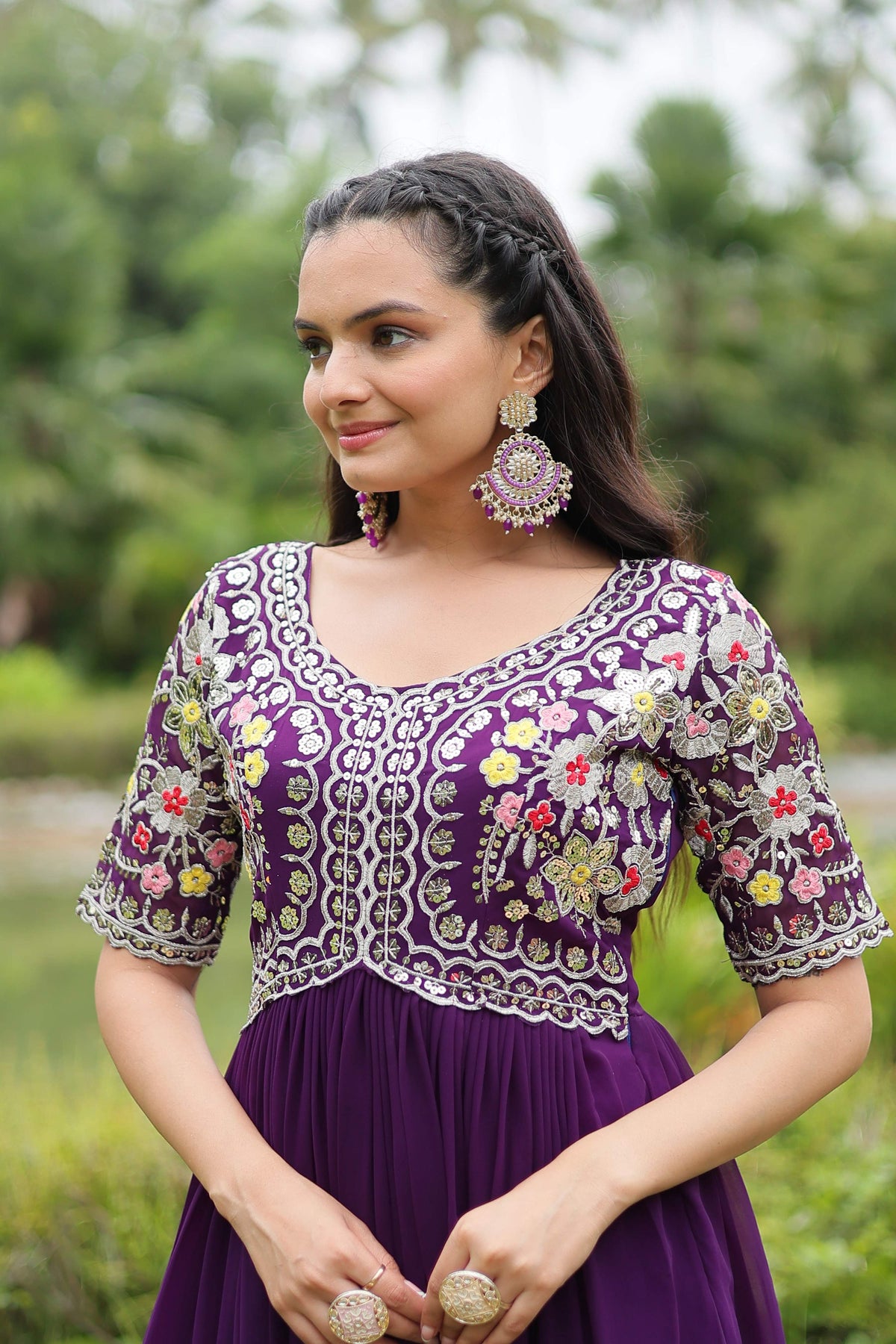 Teeya Creation Purple Color Faux Georgette Embroidery Work Fully Stitched Kurti | Grocsy