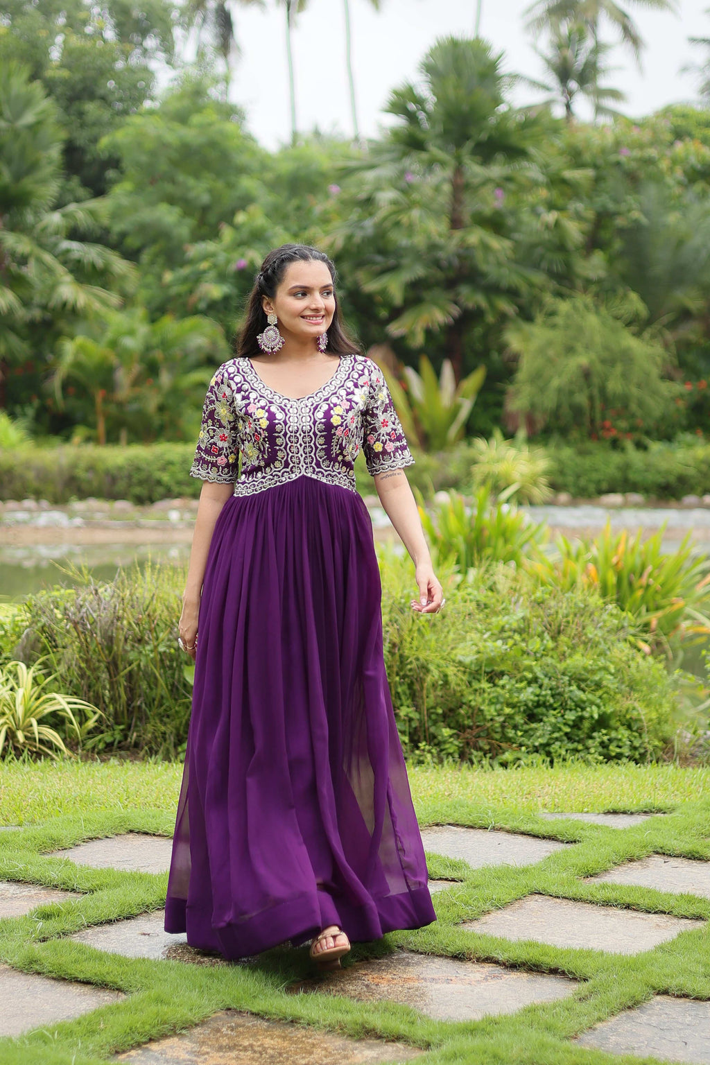 Teeya Creation Purple Color Faux Georgette Embroidery Work Fully Stitched Kurti | Grocsy