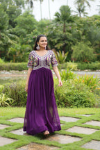 Teeya Creation Purple Color Faux Georgette Embroidery Work Fully Stitched Kurti | Grocsy