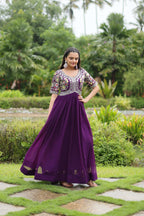 Teeya Creation Purple Color Faux Georgette Embroidery Work Fully Stitched Kurti | Grocsy