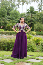 Teeya Creation Purple Color Faux Georgette Embroidery Work Fully Stitched Kurti | Grocsy