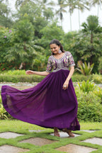 Teeya Creation Purple Color Faux Georgette Embroidery Work Fully Stitched Kurti | Grocsy