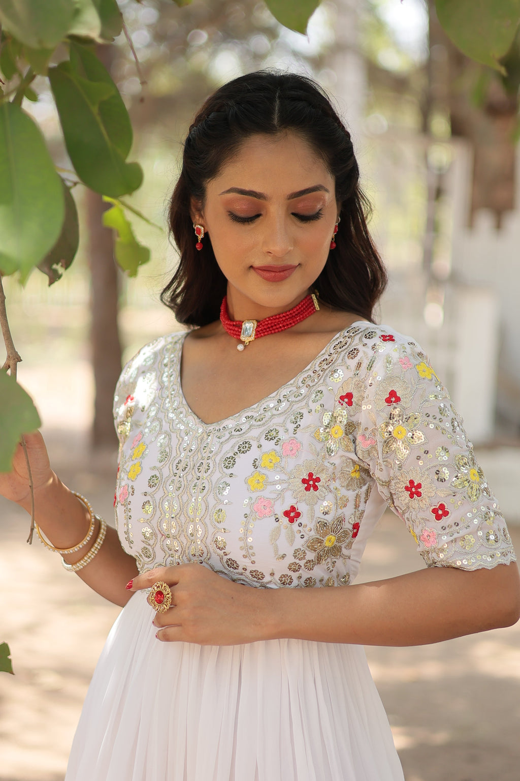 Teeya Creation White Color Faux Georgette Embroidery Work Fully Stitched Kurti | Grocsy