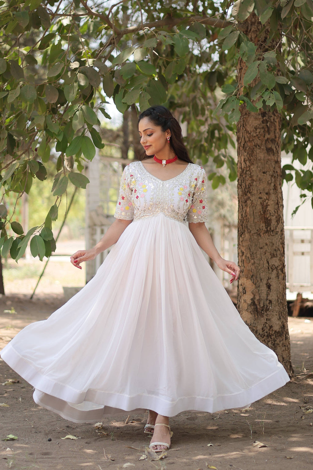Teeya Creation White Color Faux Georgette Embroidery Work Fully Stitched Kurti | Grocsy
