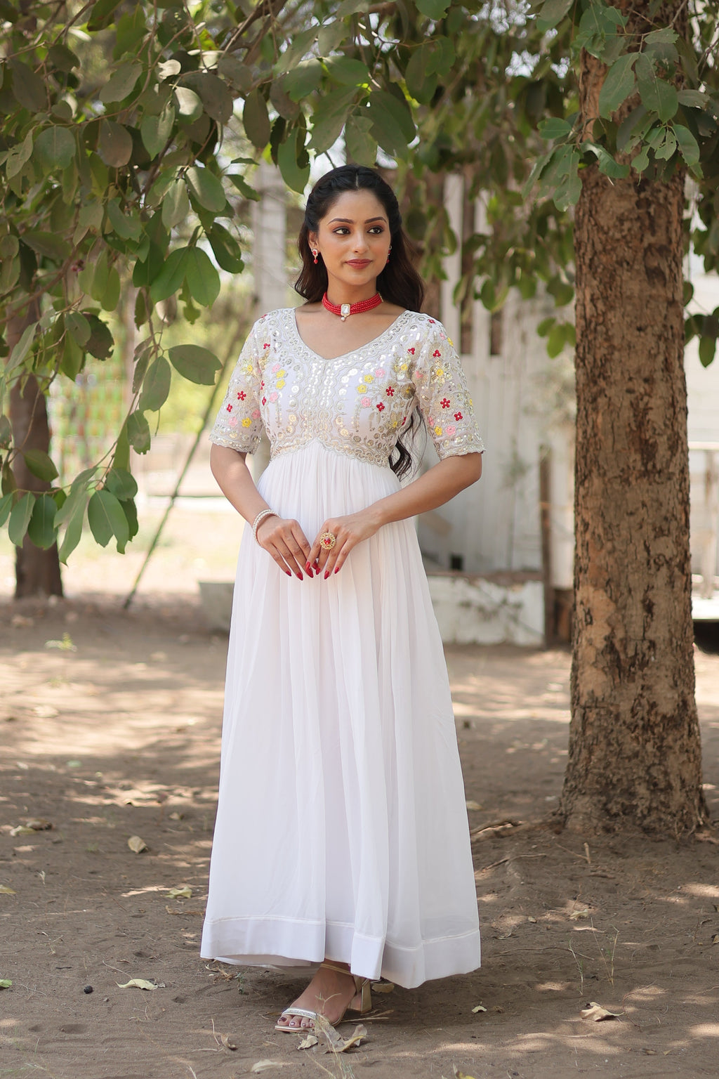 Teeya Creation White Color Faux Georgette Embroidery Work Fully Stitched Kurti | Grocsy