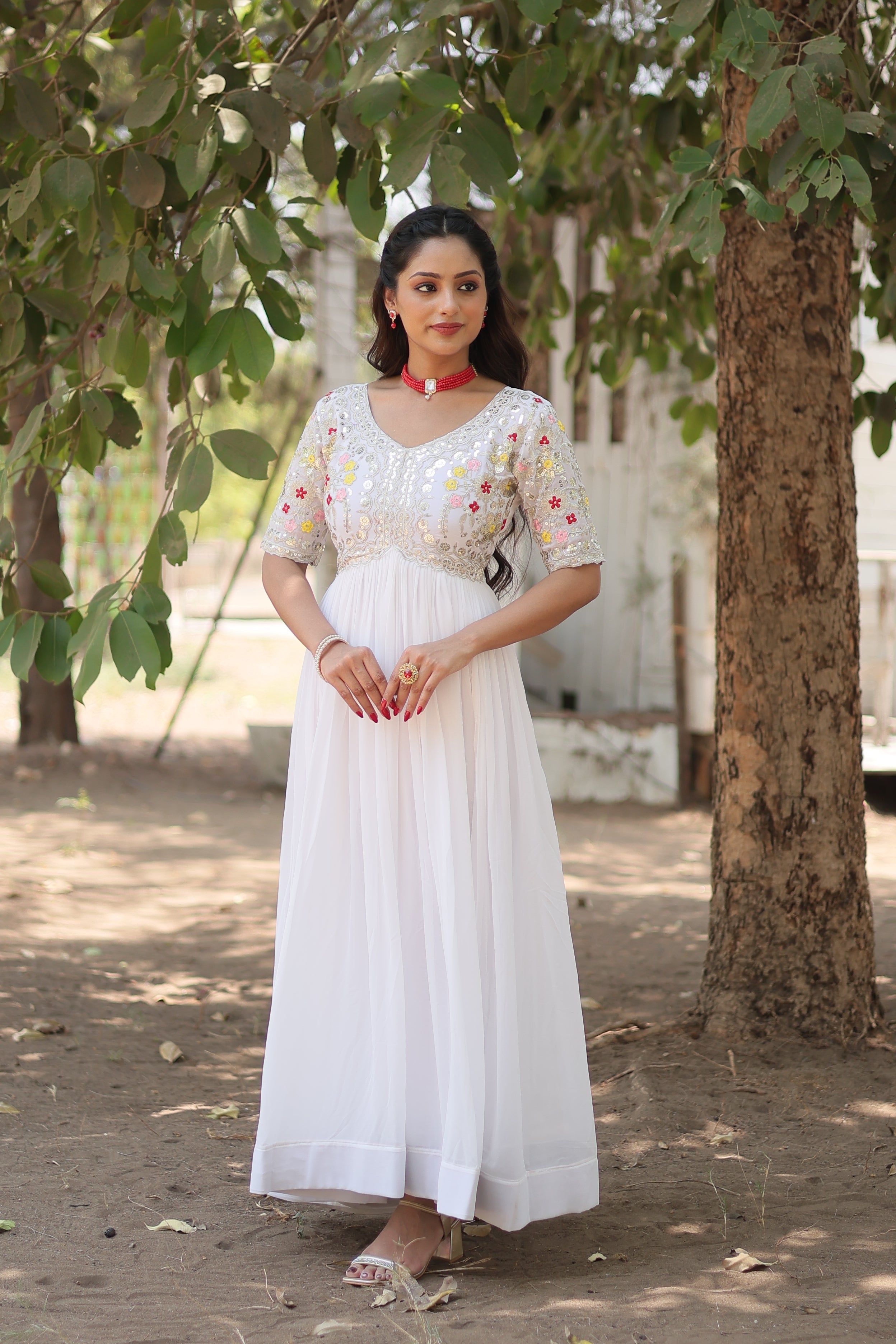 Teeya Creation White Color Faux Georgette Embroidery Work Fully Stitched Kurti | Grocsy