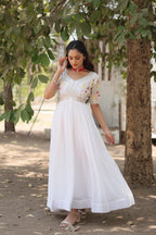 Teeya Creation White Color Faux Georgette Embroidery Work Fully Stitched Kurti | Grocsy