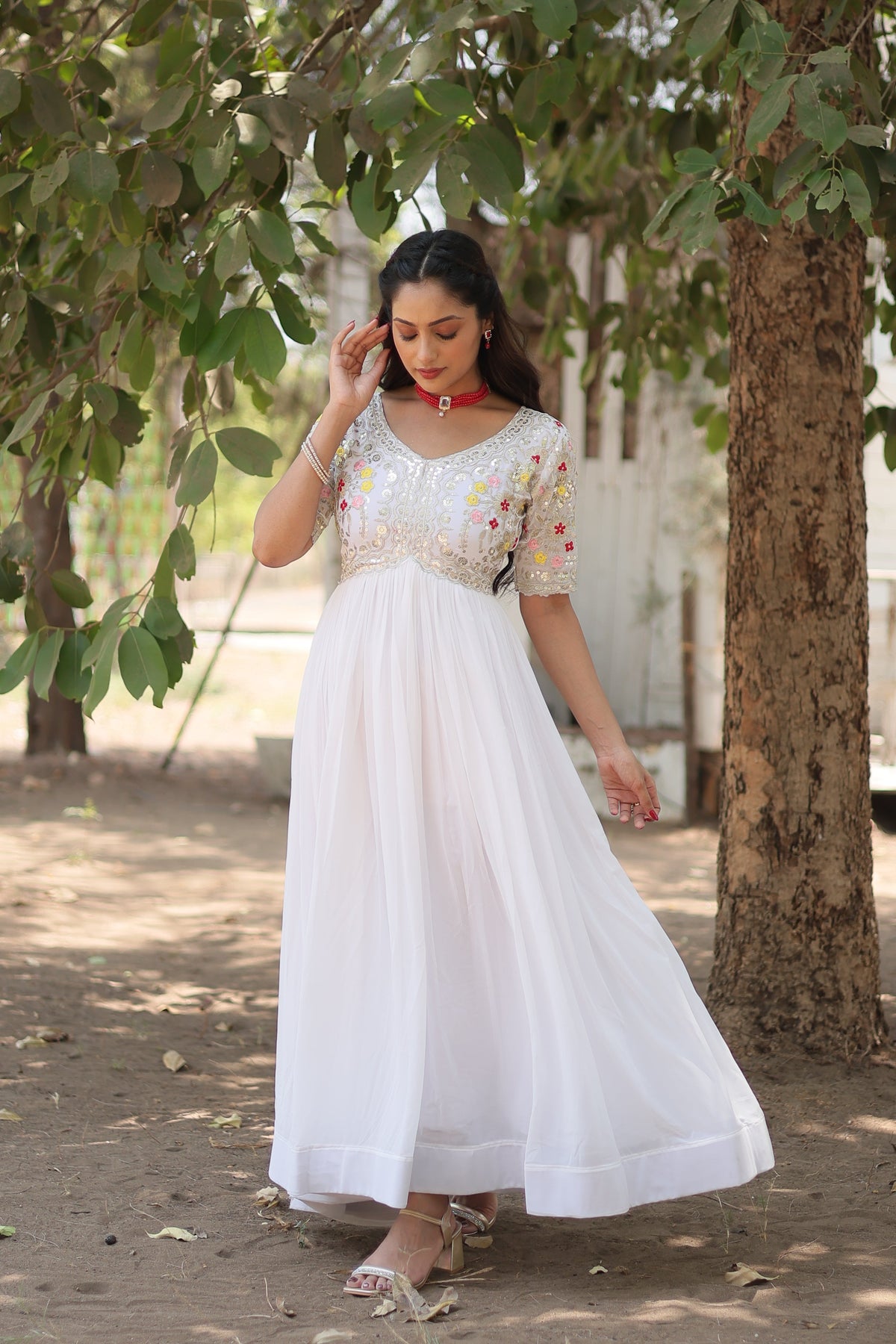 Teeya Creation White Color Faux Georgette Embroidery Work Fully Stitched Kurti | Grocsy
